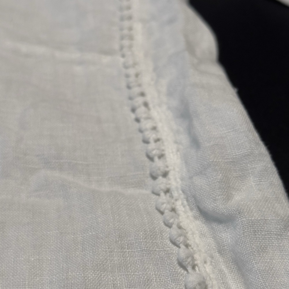 Laura Bianchi Luxury Linen Popover Tunic Med White Cover Up Shirt Italy Pom Pom - Picture 3 of 10
